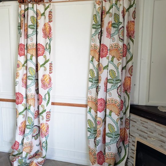 Custom Linen CurtIns 94W x 86L Jacobean Print Floral Cotton Lined - Picture 12 of 14